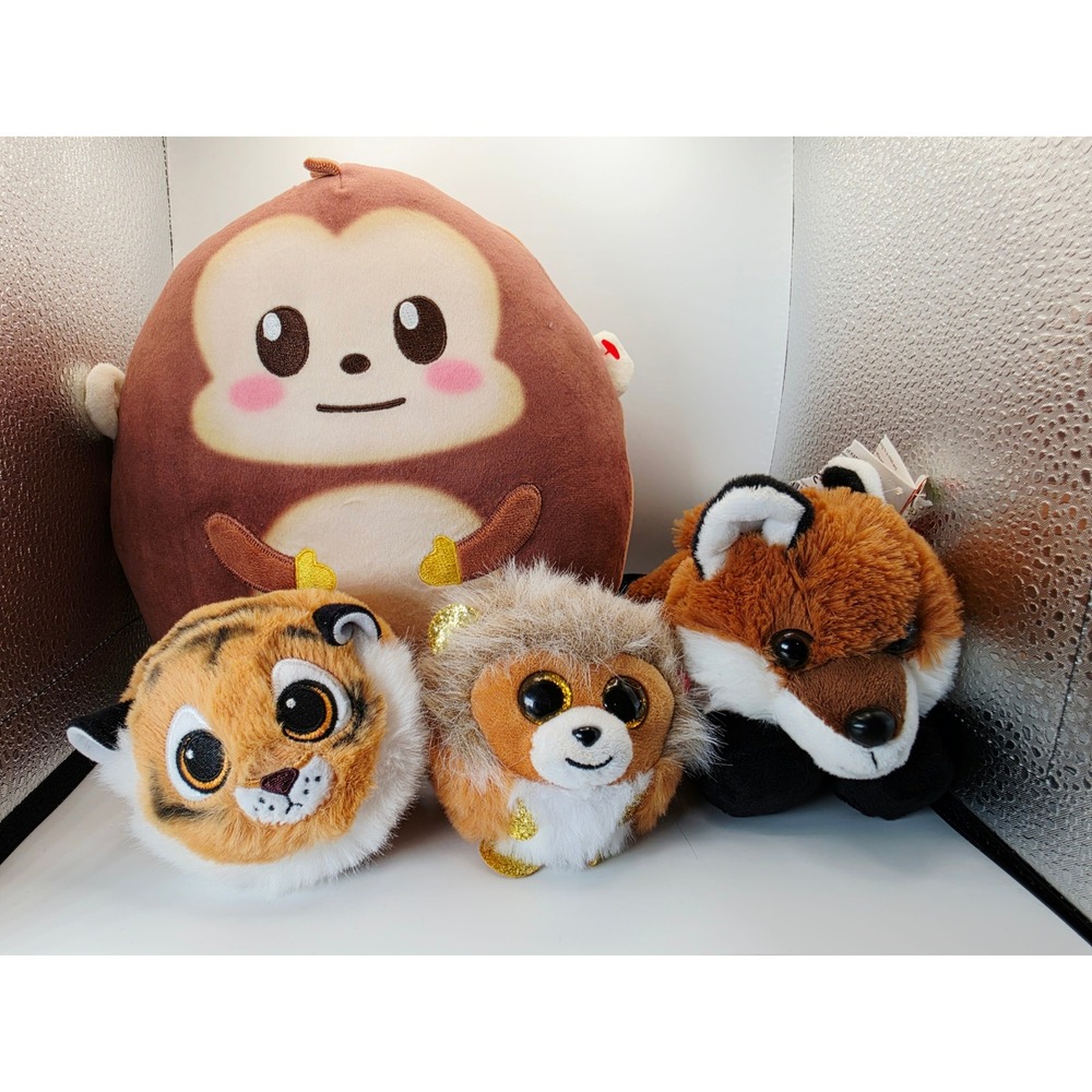 Ty Squish-a-Boos Matteo Monkey Beanie Balls Tabor Tiger Wild Republic Fox Lot 4